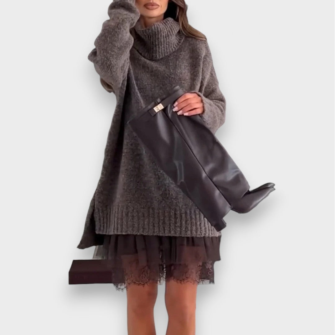 Luna | Two-Piece Leisure Set with Lace Roll Neck Sweater