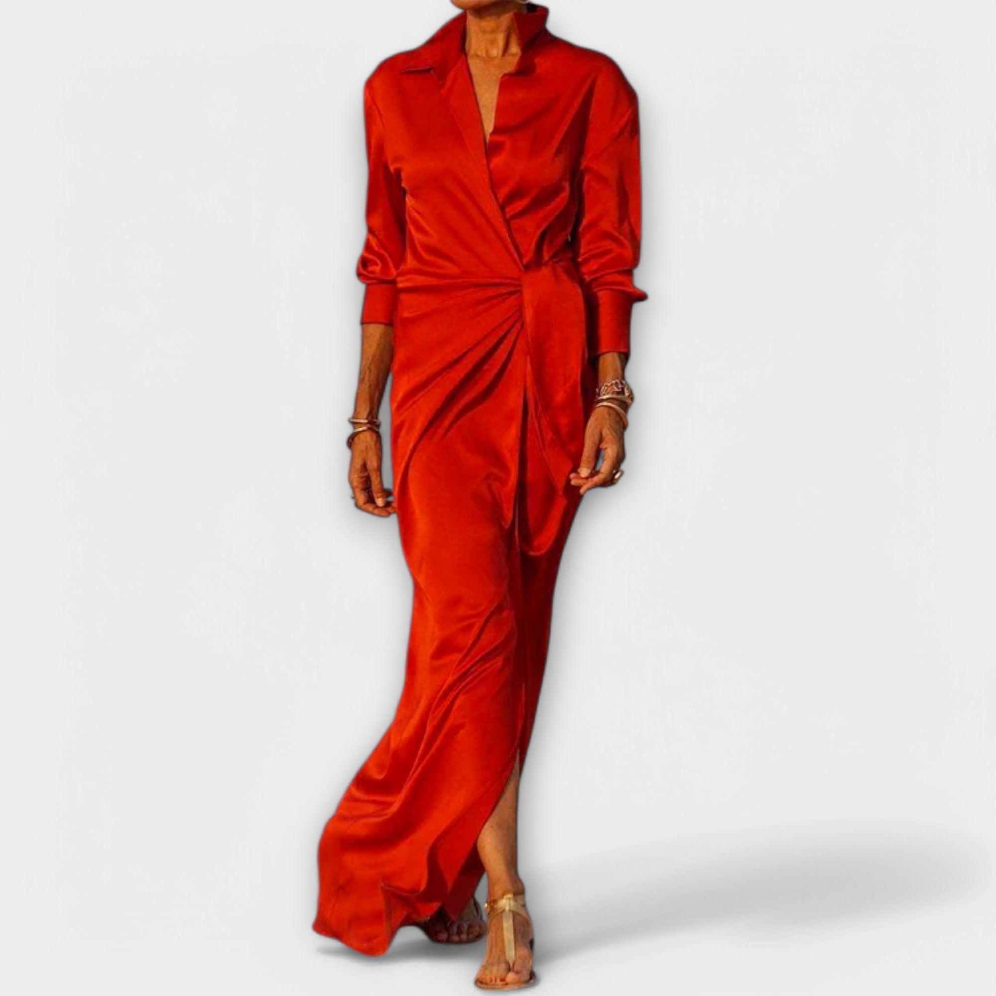 Elegant Dress with Belt and Long Sleeves