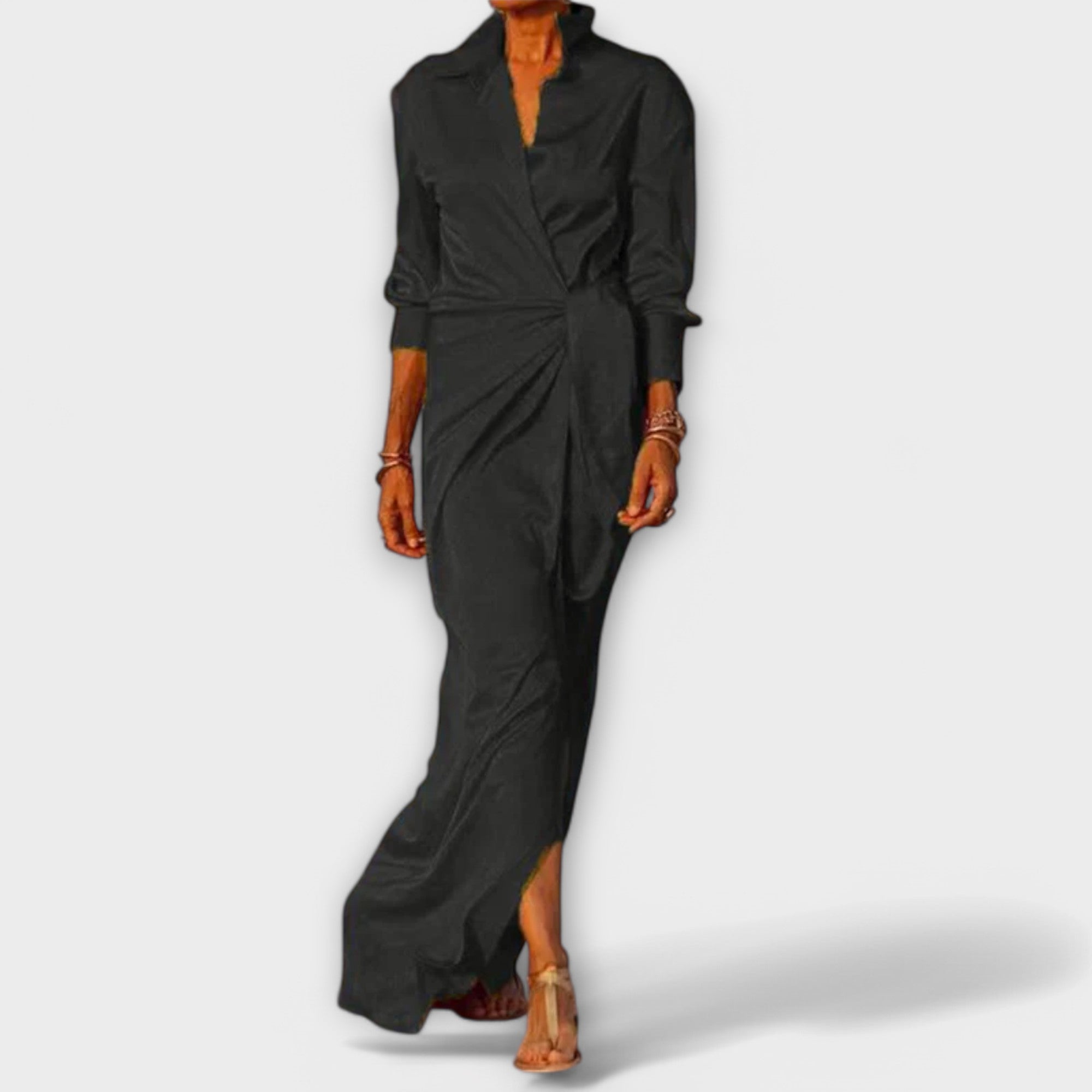 Elegant Dress with Belt and Long Sleeves