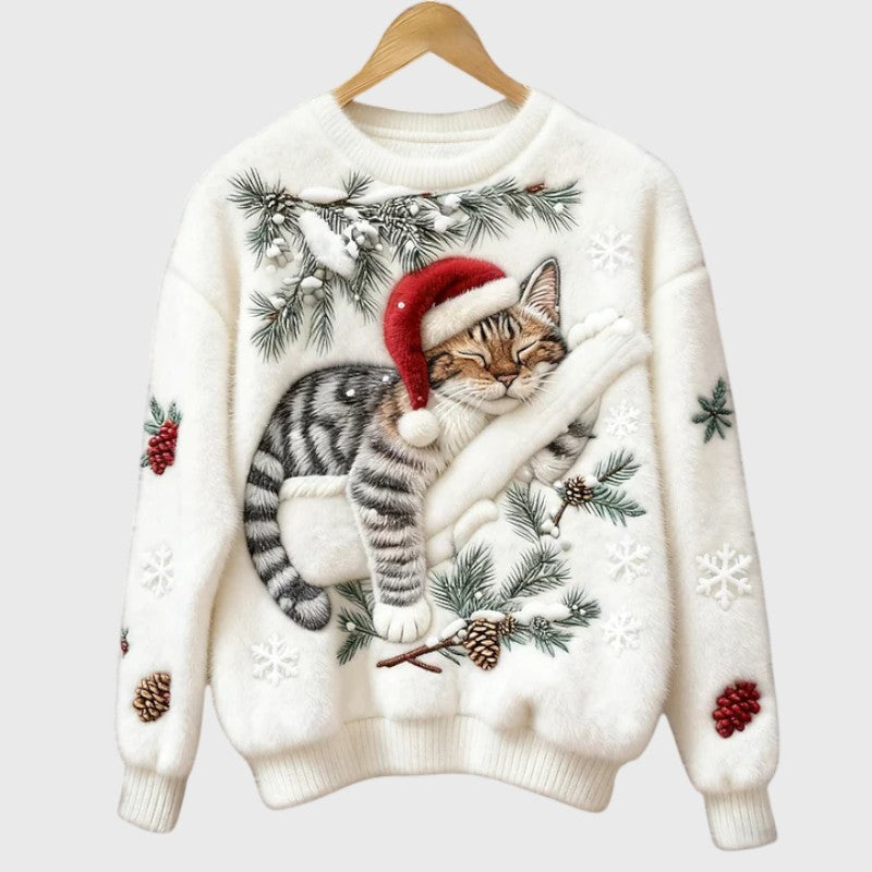 Stefany | Fuzzy jumper with cat for the festive season