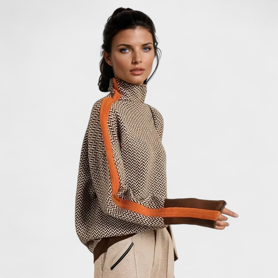 May | Luxurious Roll Neck Jumper with Herringbone Pattern