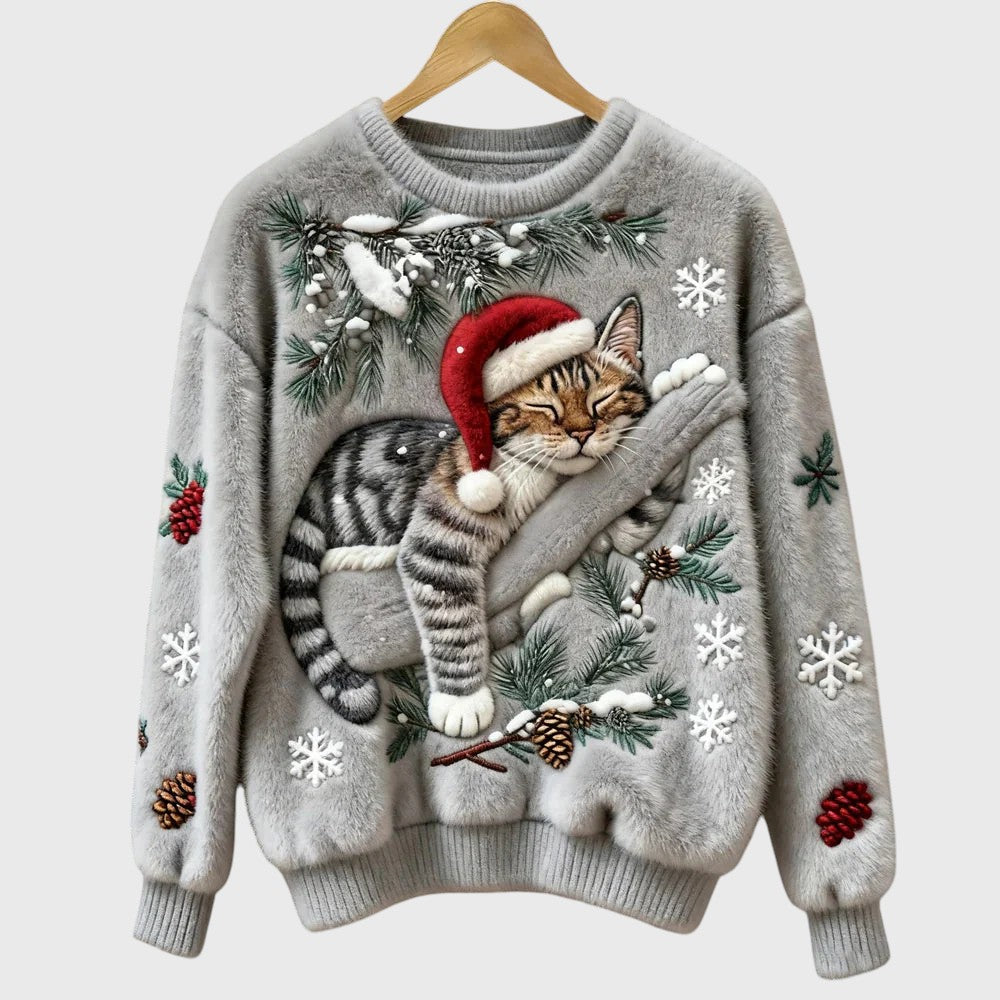 Stefany | Fuzzy jumper with cat for the festive season