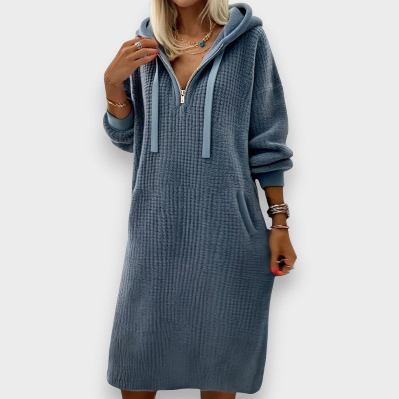 Giada | Casual Hooded Dress in Waffle Knit Fleece